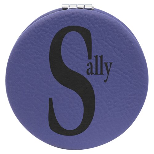 Personalized 2 1/2" Purple Laserable Leatherette Compact Mirror Thumbnail
