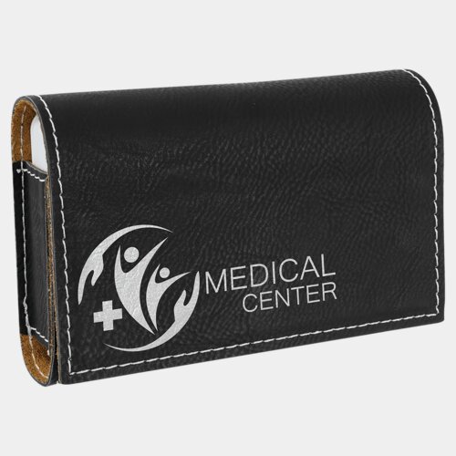 Personalized Black/Silver Laserable Leatherette Pill Box with Separate Adjustable Containers Thumbnail