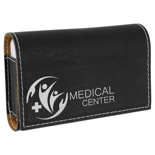 Personalized Black/Silver Laserable Leatherette Pill Box with Separate Adjustable Containers Thumbnail