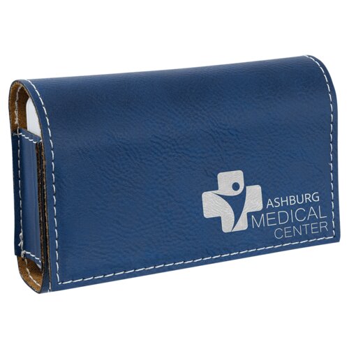 Personalized Blue/Silver Laserable Leatherette Pill Box with Separate Adjustable Containers Thumbnail