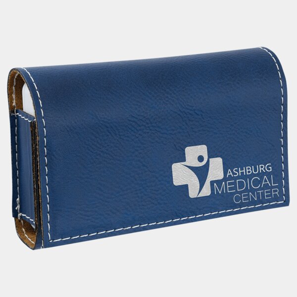 Personalized Blue/Silver Laserable Leatherette Pill Box with Separate Adjustable Containers Thumbnail