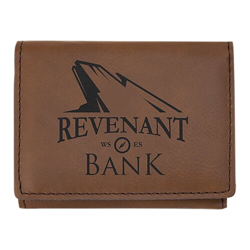 Personalized 3" x 4" Dark Brown Laserable Leatherette Trifold Wallet Thumbnail