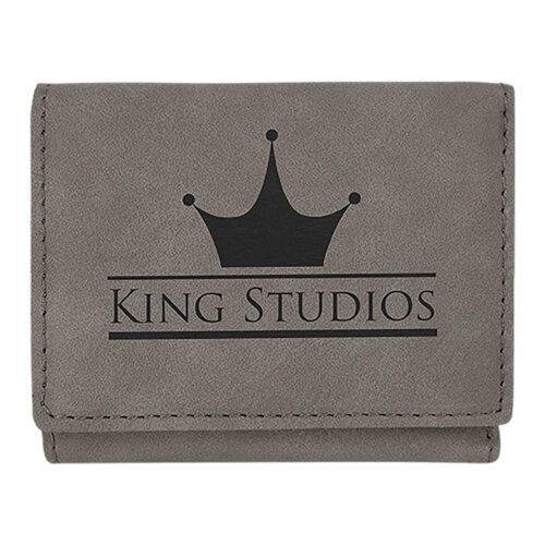 Personalized 3" x 4" Gray Laserable Leatherette Trifold Wallet Thumbnail