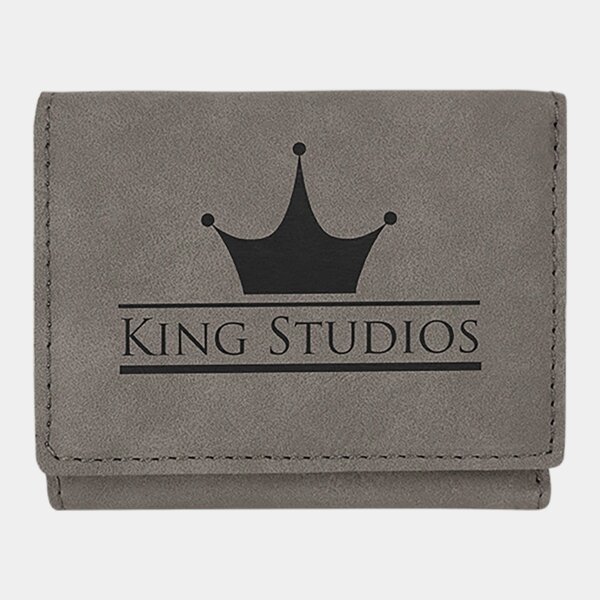 Personalized 3" x 4" Gray Laserable Leatherette Trifold Wallet Thumbnail