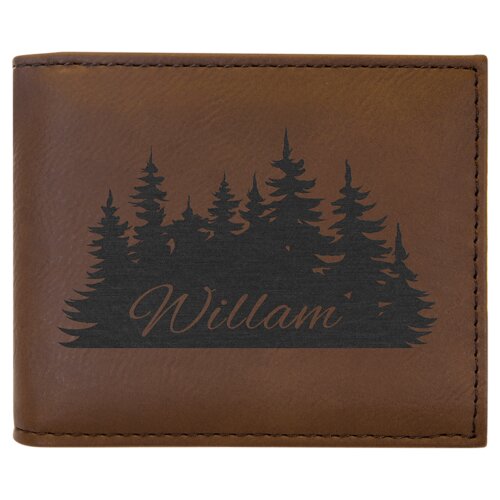 Personalized Dark Brown Laserable Leatherette Bi-Fold Wallet w/Flip ID Display Thumbnail