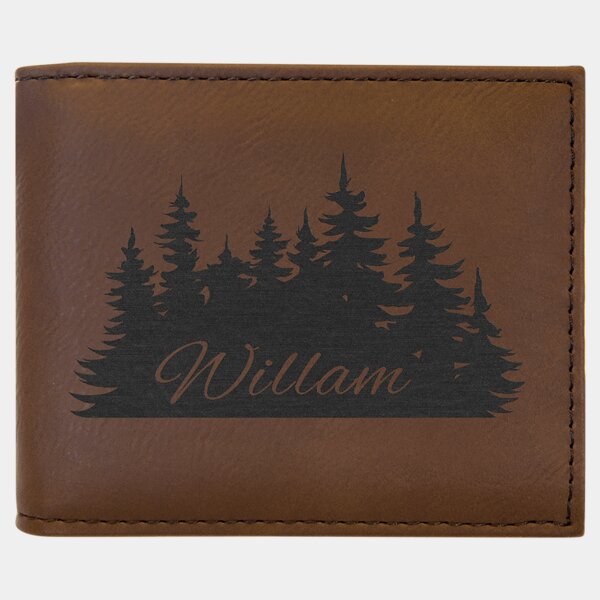 Personalized Dark Brown Laserable Leatherette Bi-Fold Wallet w/Flip ID Display Thumbnail