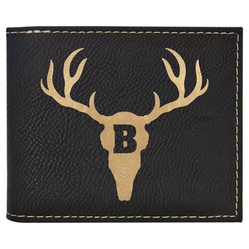 Personalized Black/Gold Laserable Leatherette Bi-Fold Wallet w/Flip ID Display Thumbnail