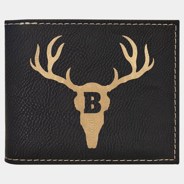 Personalized Black/Gold Laserable Leatherette Bi-Fold Wallet w/Flip ID Display Thumbnail