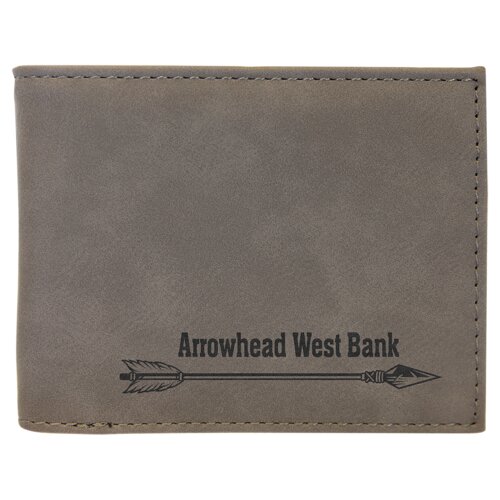 Personalized Gray Laserable Leatherette Bi-Fold Wallet w/Flip ID Display Thumbnail