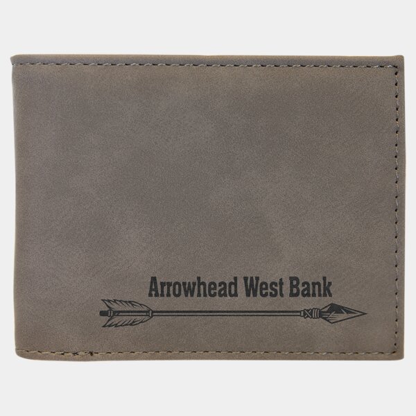 Personalized Gray Laserable Leatherette Bi-Fold Wallet w/Flip ID Display Thumbnail