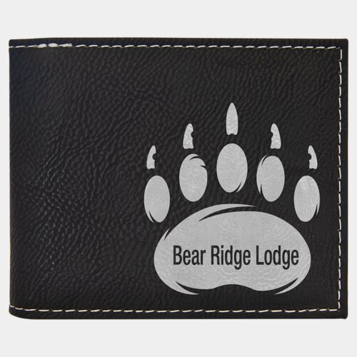 Personalized Black/Silver Laserable Leatherette Bi-Fold Wallet w/Flip ID Display Thumbnail
