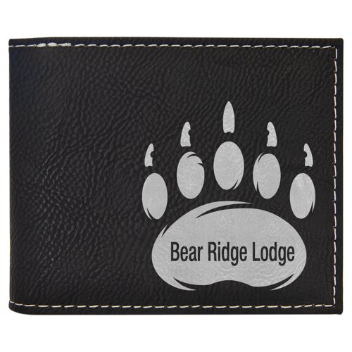 Personalized Black/Silver Laserable Leatherette Bi-Fold Wallet w/Flip ID Display Thumbnail