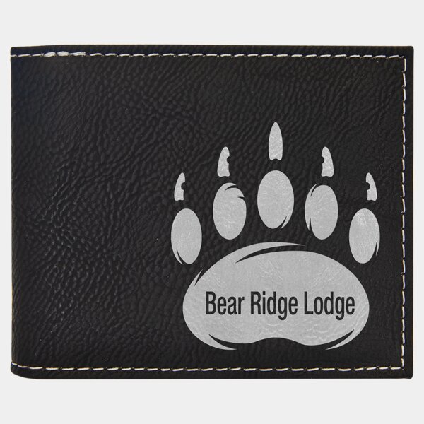 Personalized Black/Silver Laserable Leatherette Bi-Fold Wallet w/Flip ID Display Thumbnail