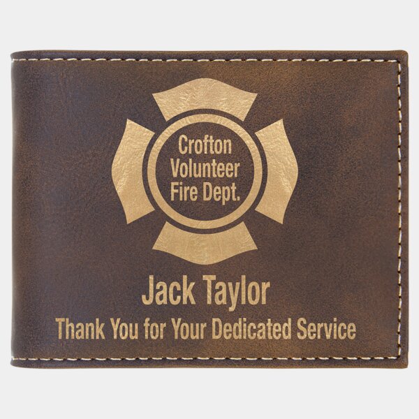 Personalized Rustic/Gold Laserable Leatherette Bi-Fold Wallet w/Flip ID Display Thumbnail