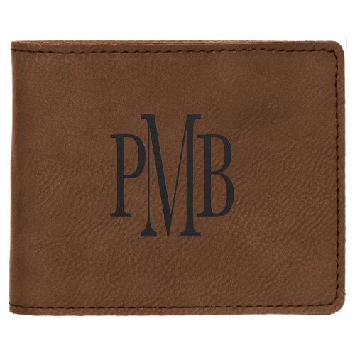 Personalized 4 1/2" x 3 1/2" Dark Brown Laserable Leatherette Bifold Wallet Thumbnail