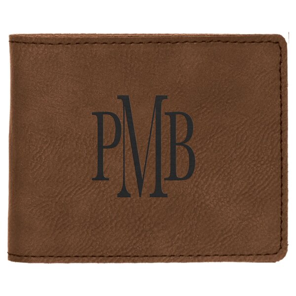 Personalized 4 1/2" x 3 1/2" Dark Brown Laserable Leatherette Bifold Wallet Thumbnail
