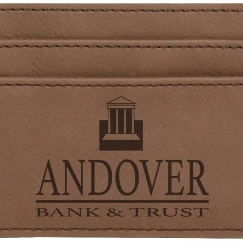 Personalized 4" x 2 3/4" Dark Brown Laserable Leatherette Wallet Clip Thumbnail