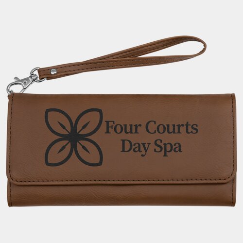 Personalized 7 1/2" x 4" Dark Brown Laserable Leatherette Wallet with Strap Thumbnail