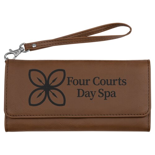 Personalized 7 1/2" x 4" Dark Brown Laserable Leatherette Wallet with Strap Thumbnail
