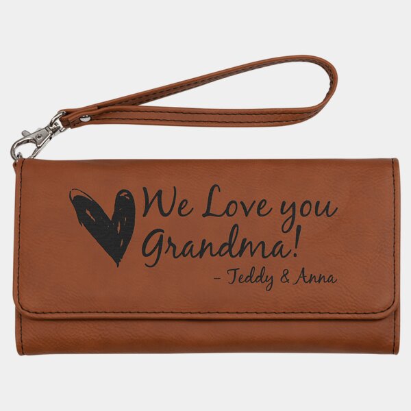 Personalized 7 1/2" x 4" Rawhide Laserable Leatherette Wallet with Strap Thumbnail
