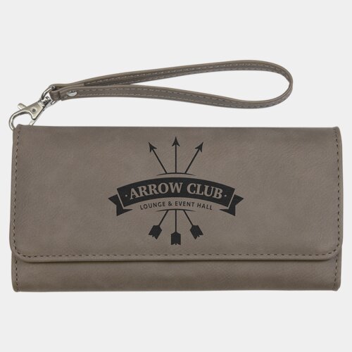 Personalized 7 1/2" x 4" Gray Laserable Leatherette Wallet with Strap Thumbnail