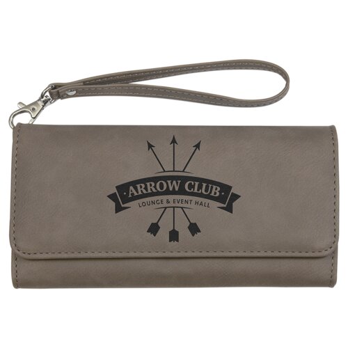 Personalized 7 1/2" x 4" Gray Laserable Leatherette Wallet with Strap Thumbnail