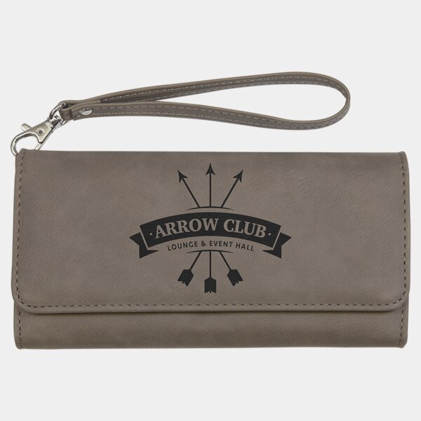 Personalized 7 1/2" x 4" Gray Laserable Leatherette Wallet with Strap Thumbnail