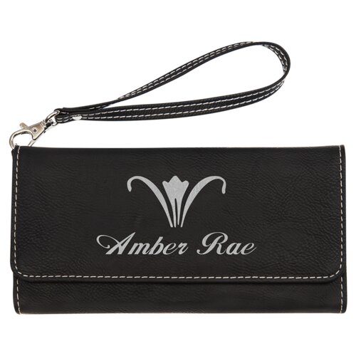 Personalized 7 1/2" x 4" Black/Silver Laserable Leatherette Wallet with Strap Thumbnail