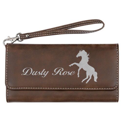 Personalized 7 1/2" x 4" Rustic/Silver Laserable Leatherette Wallet with Strap Thumbnail