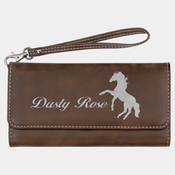 Personalized 7 1/2" x 4" Rustic/Silver Laserable Leatherette Wallet with Strap Thumbnail