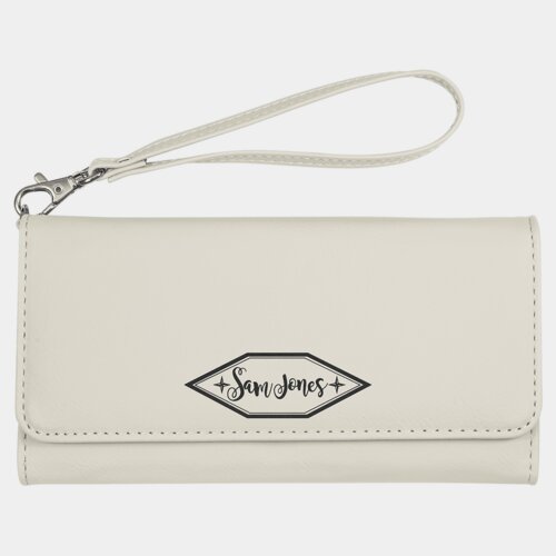 Personalized 7 1/2" x 4" White Laserable Leatherette Wallet with Strap Thumbnail