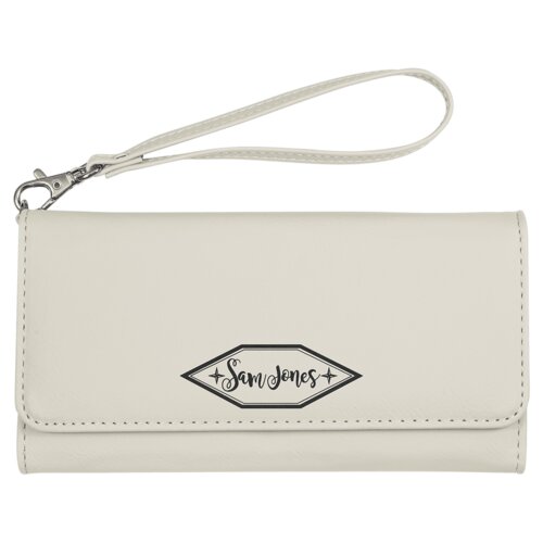 Personalized 7 1/2" x 4" White Laserable Leatherette Wallet with Strap Thumbnail