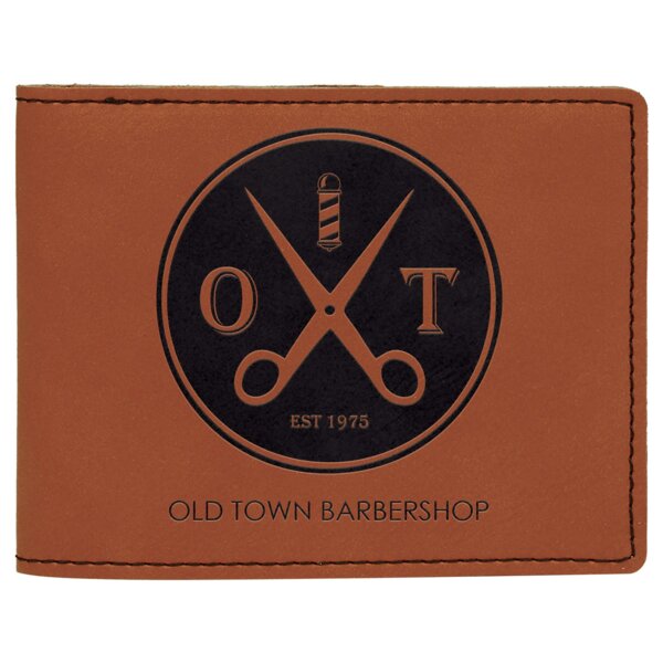Personalized 4 1/2" x 3 1/2" Rawhide Laserable Leatherette Bifold Wallet Thumbnail