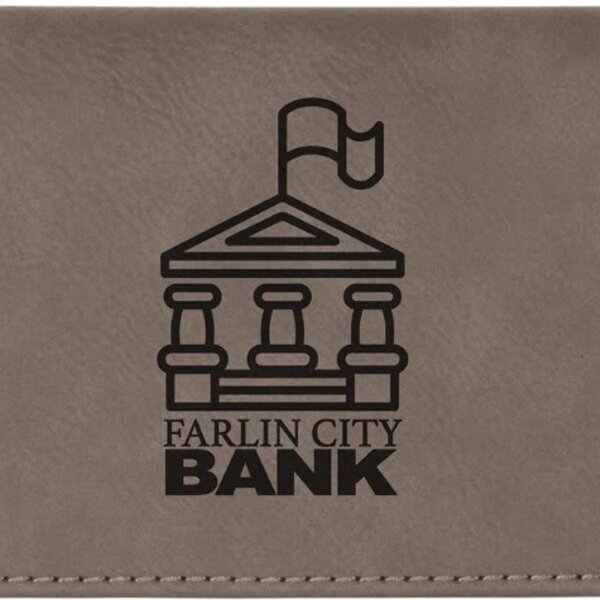 Personalized 6 3/4" x 3 1/2" Gray Laserable Leatherette Checkbook Cover Thumbnail