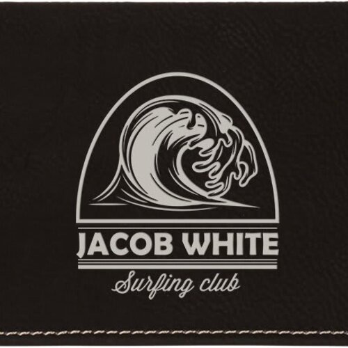 Personalized 6 3/4" x 3 1/2" Black/Silver Laserable Leatherette Checkbook Cover Thumbnail