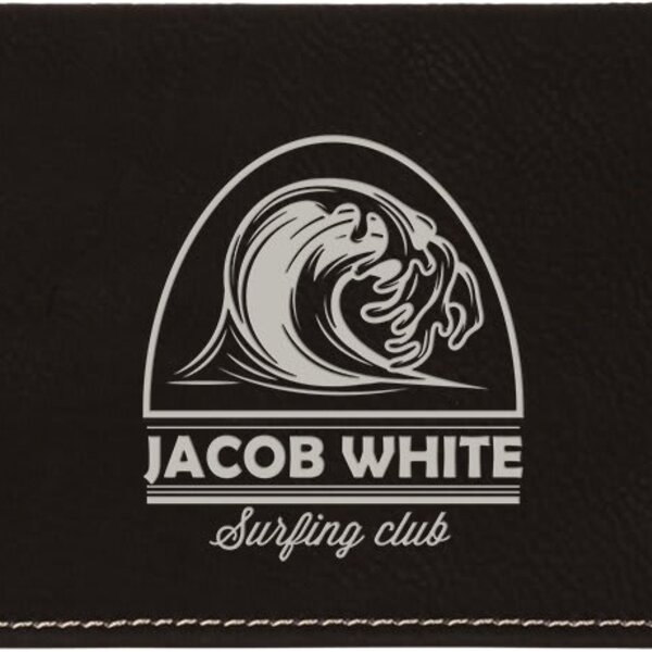 Personalized 6 3/4" x 3 1/2" Black/Silver Laserable Leatherette Checkbook Cover Thumbnail