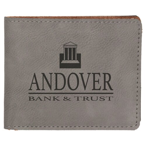 Personalized 4 1/2" x 3 1/2" Gray Laserable Leatherette Bifold Wallet Thumbnail