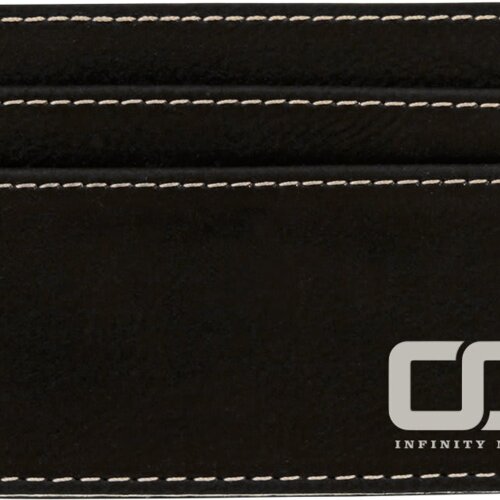 Personalized 4" x 2 3/4" Black/Silver Laserable Leatherette Wallet Clip Thumbnail