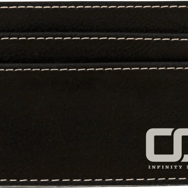 Personalized 4" x 2 3/4" Black/Silver Laserable Leatherette Wallet Clip Thumbnail