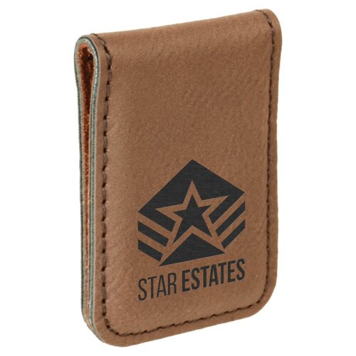 Personalized 1 3/4" x 2 1/2" Dark Brown Laserable Leatherette Money Clip Thumbnail