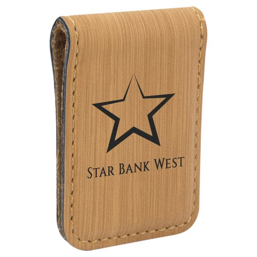 Personalized 1 3/4" x 2 1/2" Bamboo Laserable Leatherette Money Clip Thumbnail