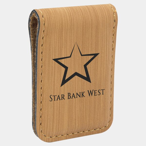 Personalized 1 3/4" x 2 1/2" Bamboo Laserable Leatherette Money Clip Thumbnail