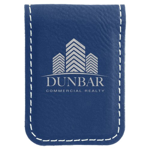 Personalized 1 3/4" x 2 1/2" Blue/Silver Laserable Leatherette Money Clip Thumbnail