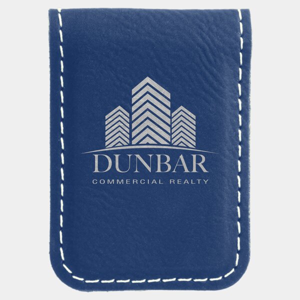 Personalized 1 3/4" x 2 1/2" Blue/Silver Laserable Leatherette Money Clip Thumbnail