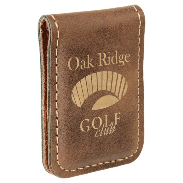 Personalized 1 3/4" x 2 1/2" Rustic/Gold Laserable Leatherette Money Clip Thumbnail
