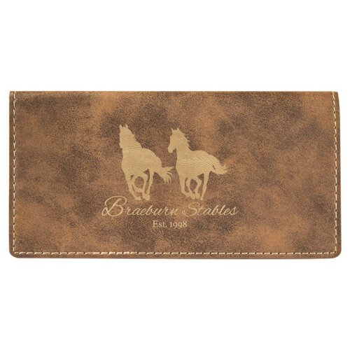 Personalized 6 3/4" x 3 1/2" Rustic/Gold Laserable Leatherette Checkbook Cover Thumbnail