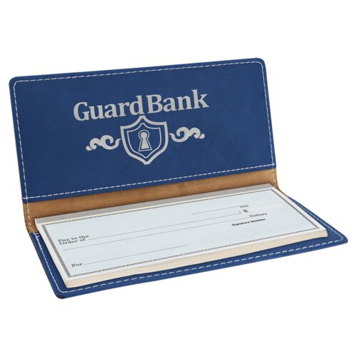 Personalized 6 3/4" x 3 1/2" Blue/Silver Laserable Leatherette Checkbook Cover Thumbnail