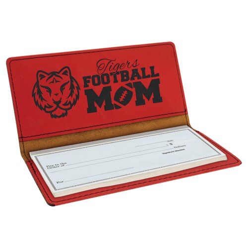 Personalized 6 3/4" x 3 1/2" Red Laserable Leatherette Checkbook Cover Thumbnail