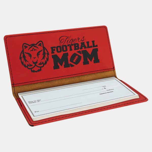 Personalized 6 3/4" x 3 1/2" Red Laserable Leatherette Checkbook Cover Thumbnail