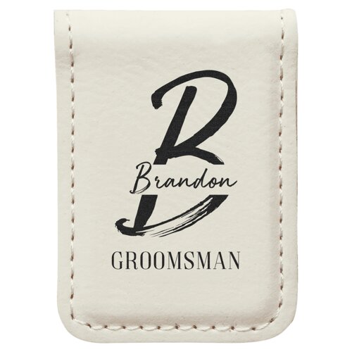 Personalized 1 3/4" x 2 1/2" White Laserable Leatherette Money Clip Thumbnail